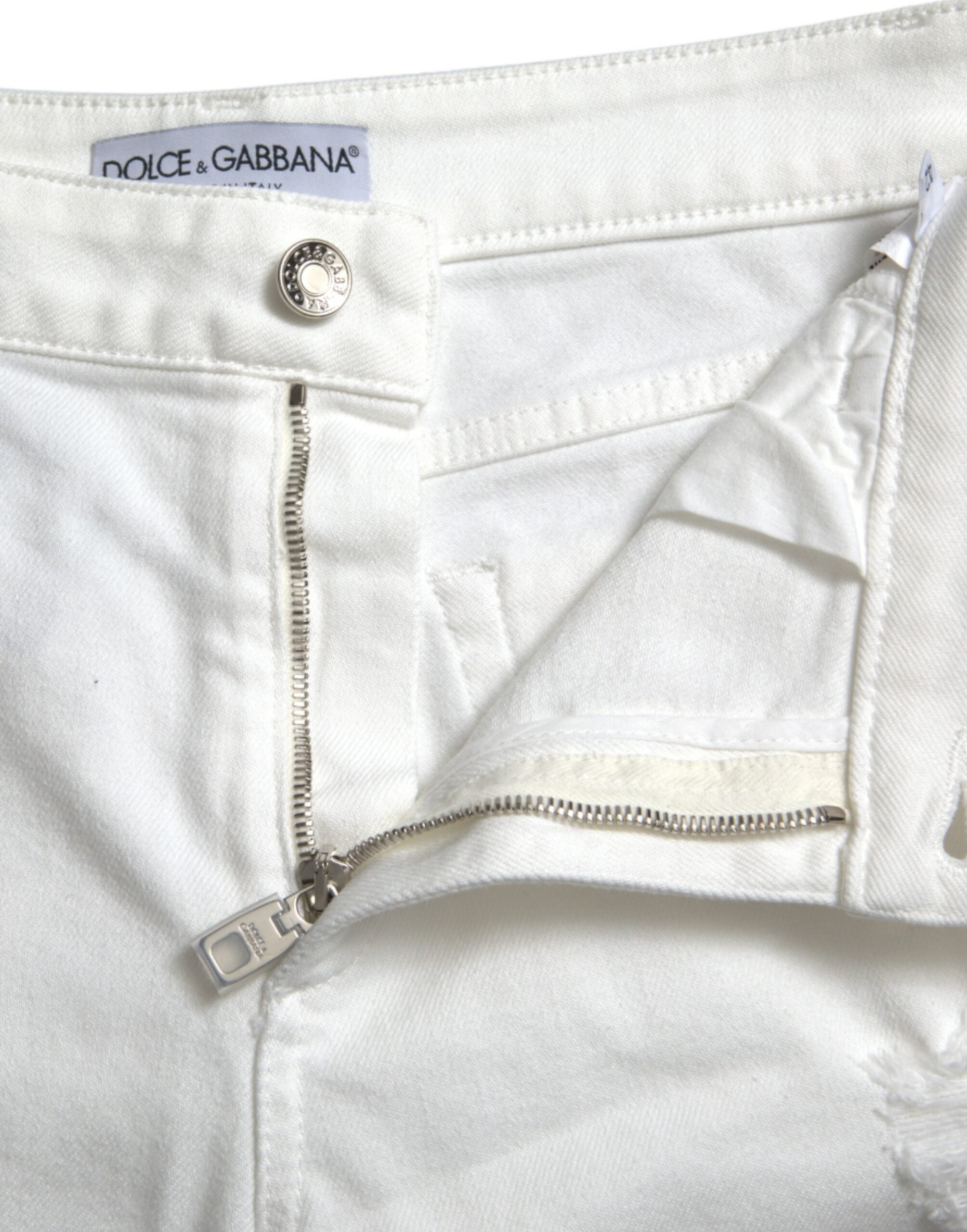 Dolce &amp; Gabbana White Cotton Cropped Wide Leg Denim Jeans