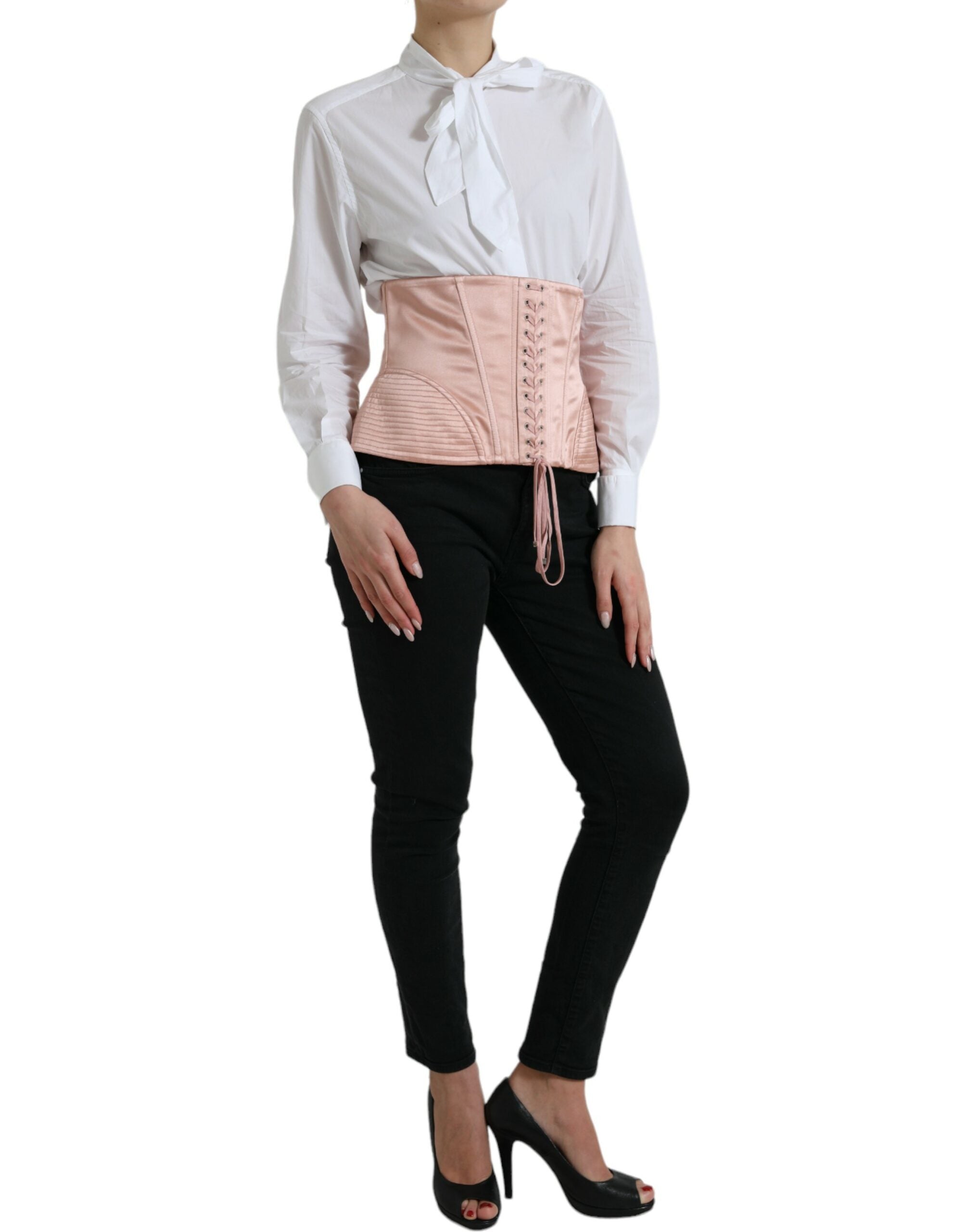 Dolce &amp; Gabbana Pink Silk Stretch Belt Waist Strap Corset Top