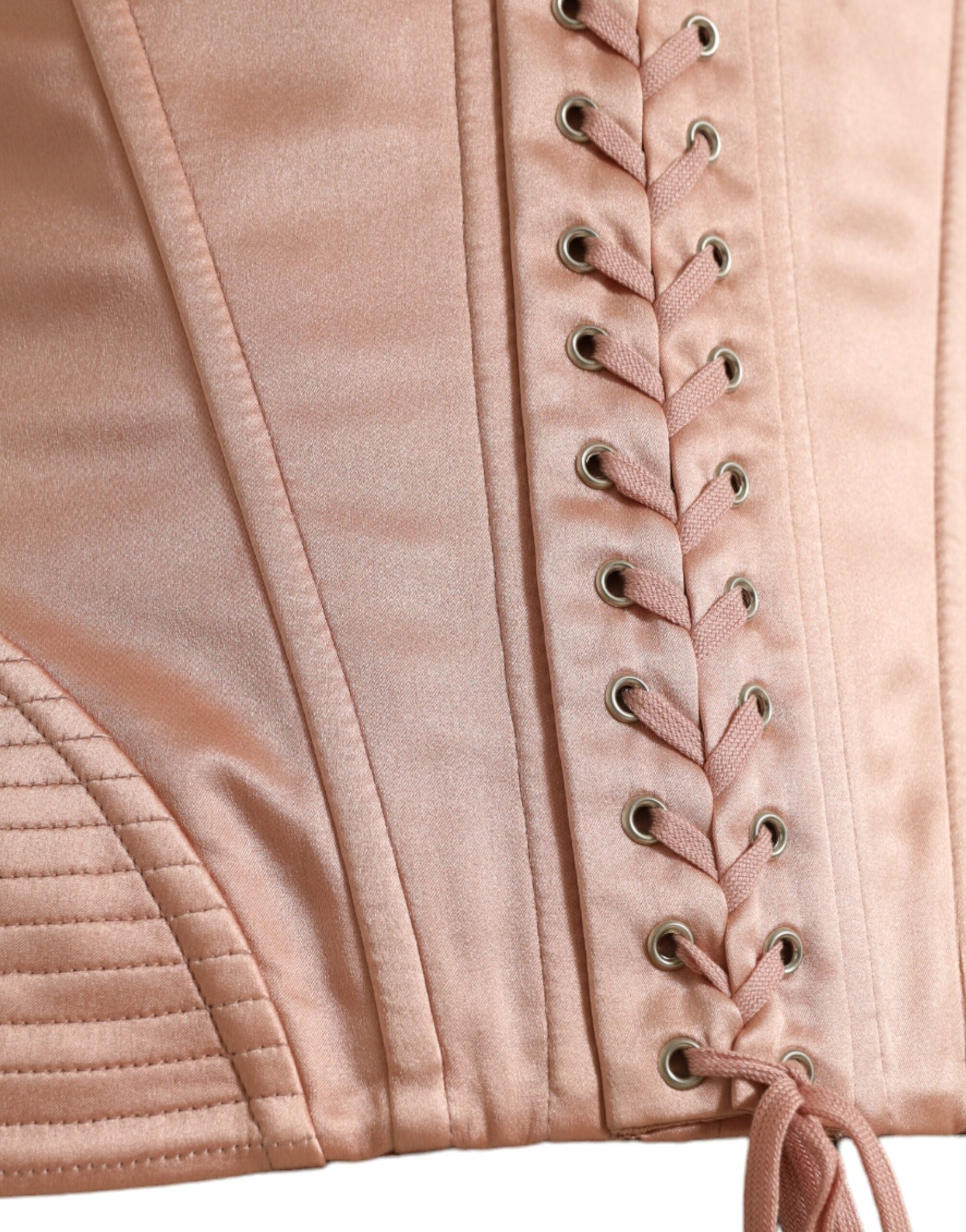 Dolce &amp; Gabbana Pink Silk Stretch Belt Waist Strap Corset Top