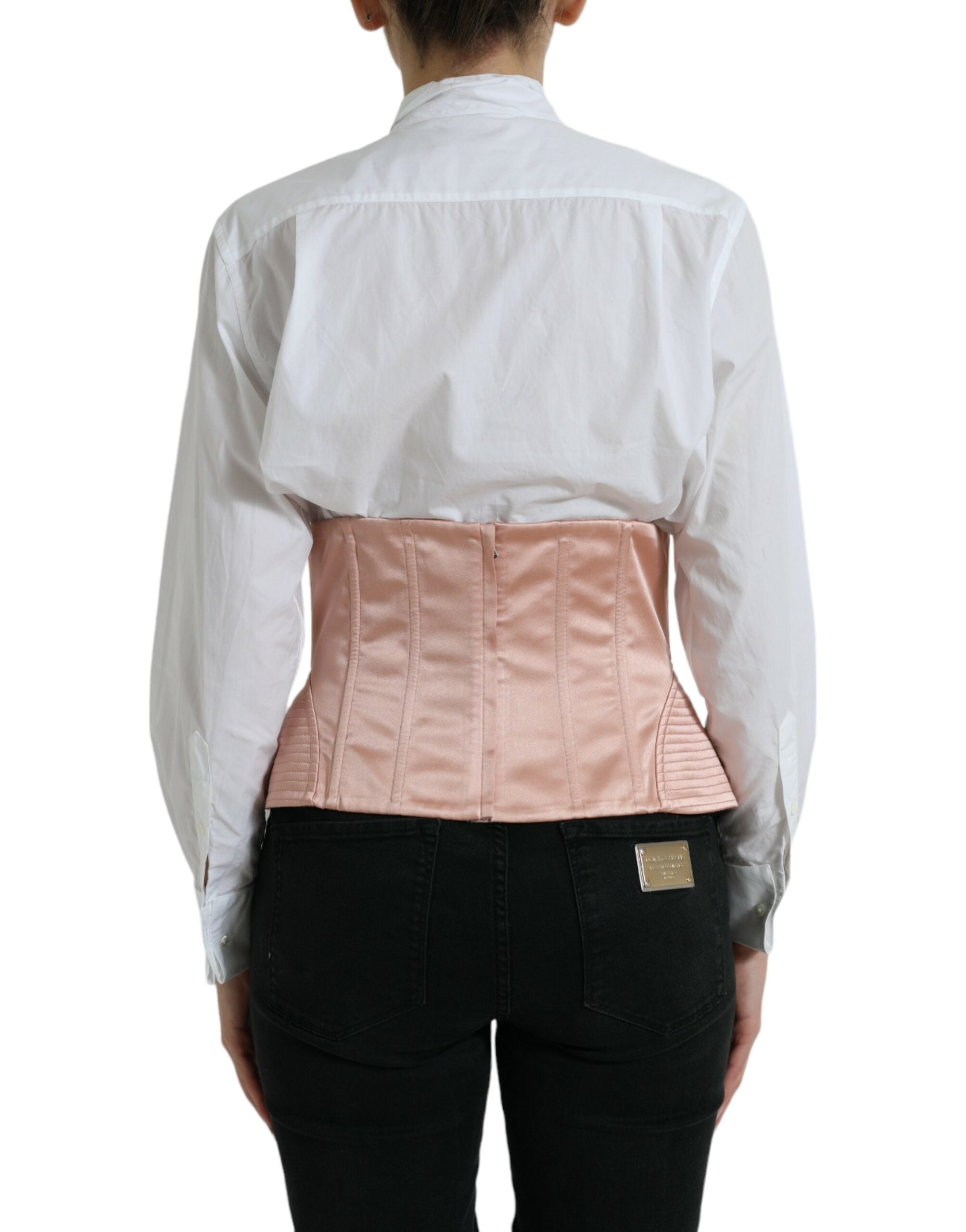 Dolce &amp; Gabbana Pink Silk Stretch Belt Waist Strap Corset Top