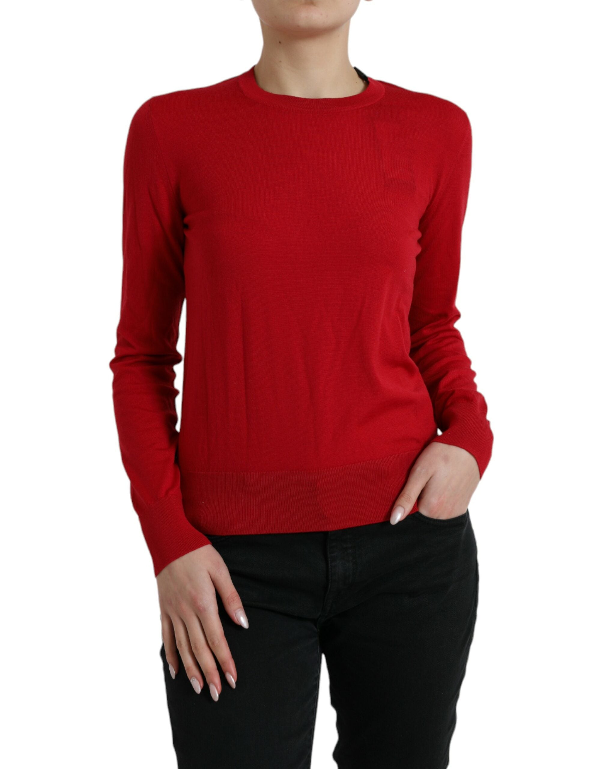 Dolce &amp; Gabbana Red Wool Knitted Crew Neck Pullover Sweater