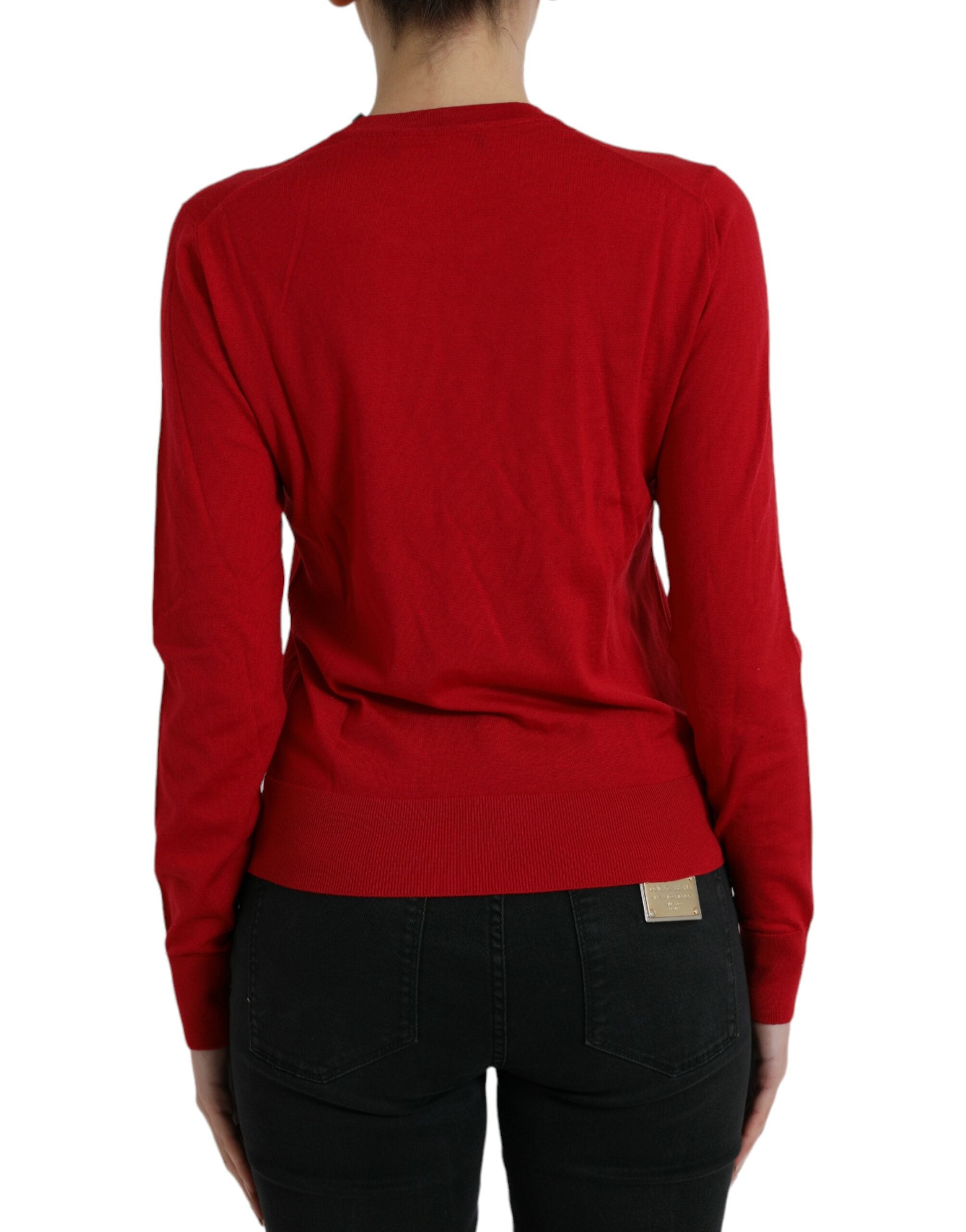 Dolce &amp; Gabbana Red Wool Knitted Crew Neck Pullover Sweater