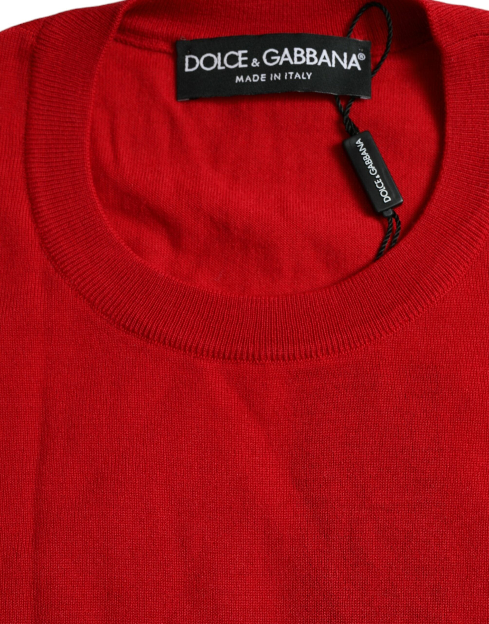 Dolce &amp; Gabbana Red Wool Knitted Crew Neck Pullover Sweater