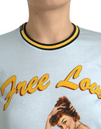 Dolce &amp; Gabbana Light Blue Cotton Free Love Crew Neck T-shirt