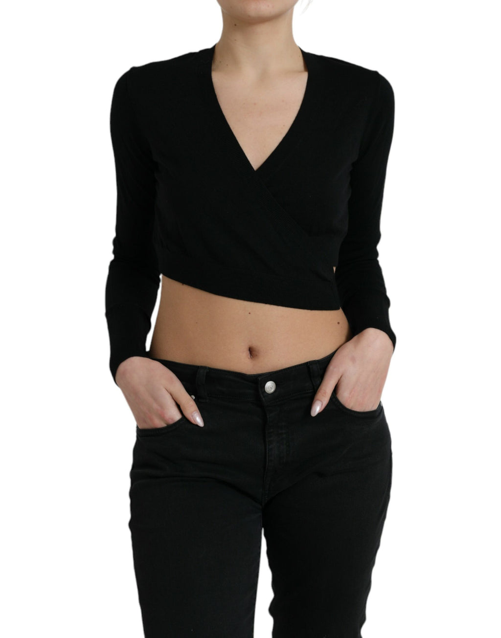 Dolce &amp; Gabbana Black Wool V-neck Crossed Cardigan Sweater