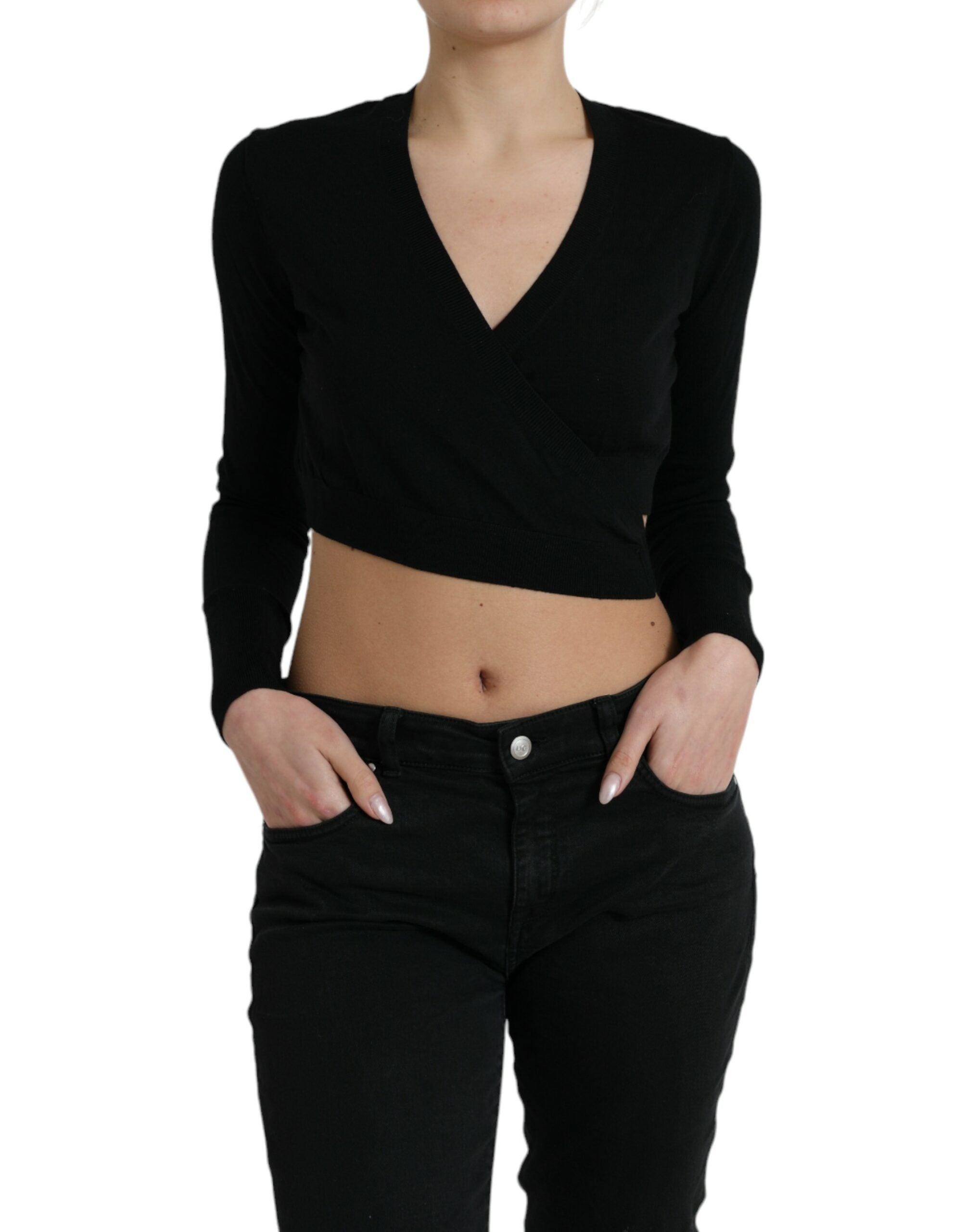 Dolce &amp; Gabbana Black Wool V-neck Crossed Cardigan Sweater