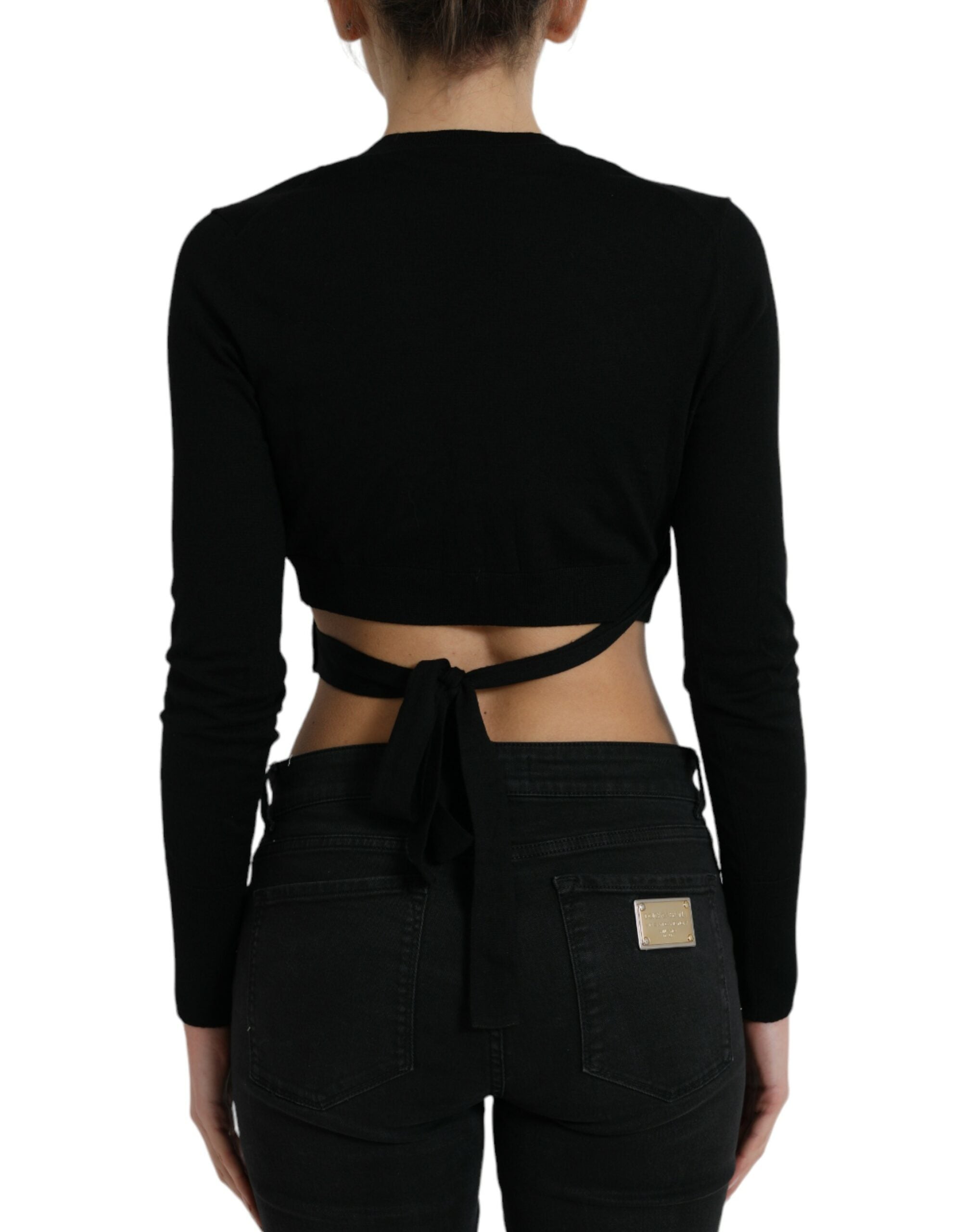 Dolce &amp; Gabbana Black Wool V-neck Crossed Cardigan Sweater