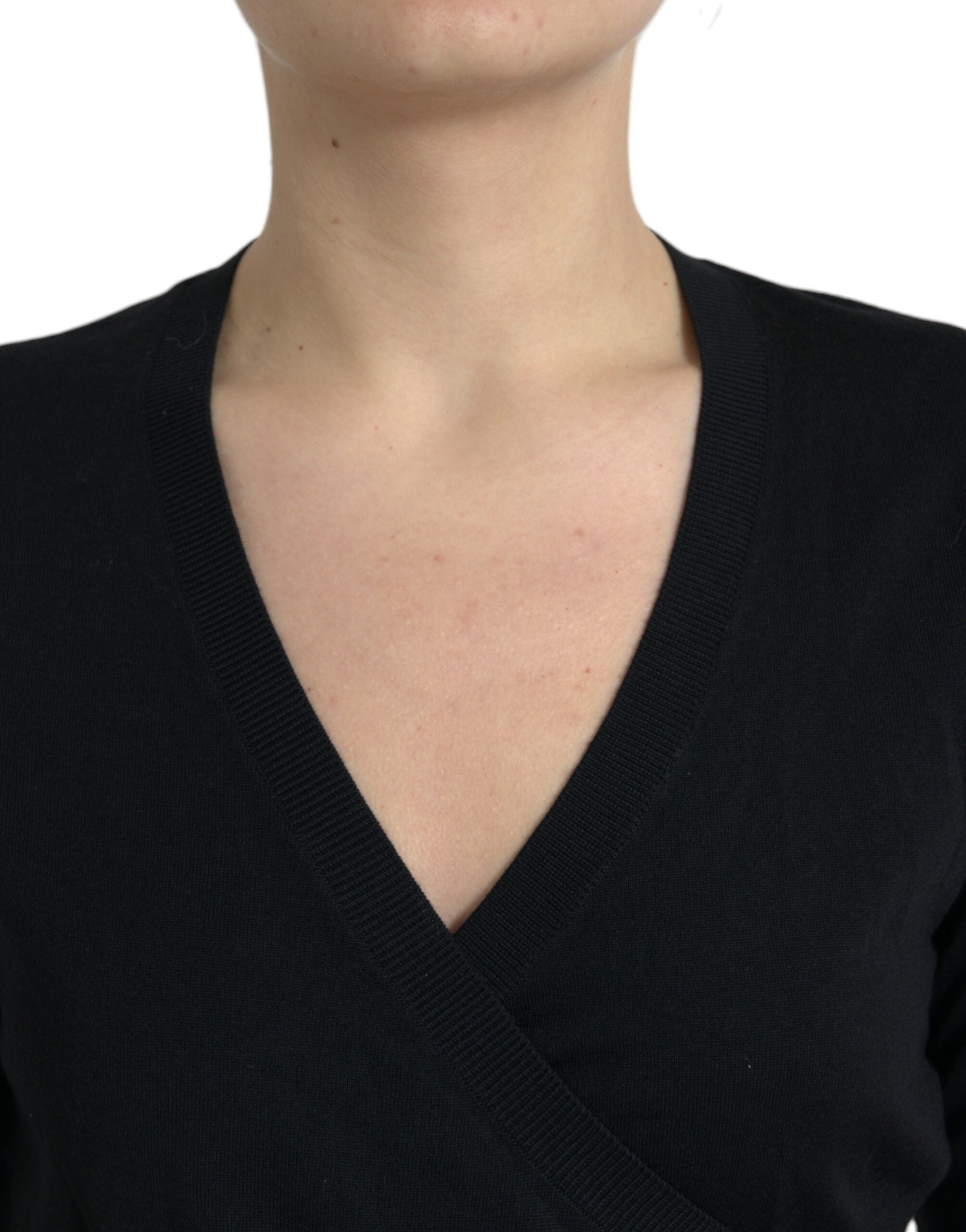 Dolce &amp; Gabbana Black Wool V-neck Crossed Cardigan Sweater