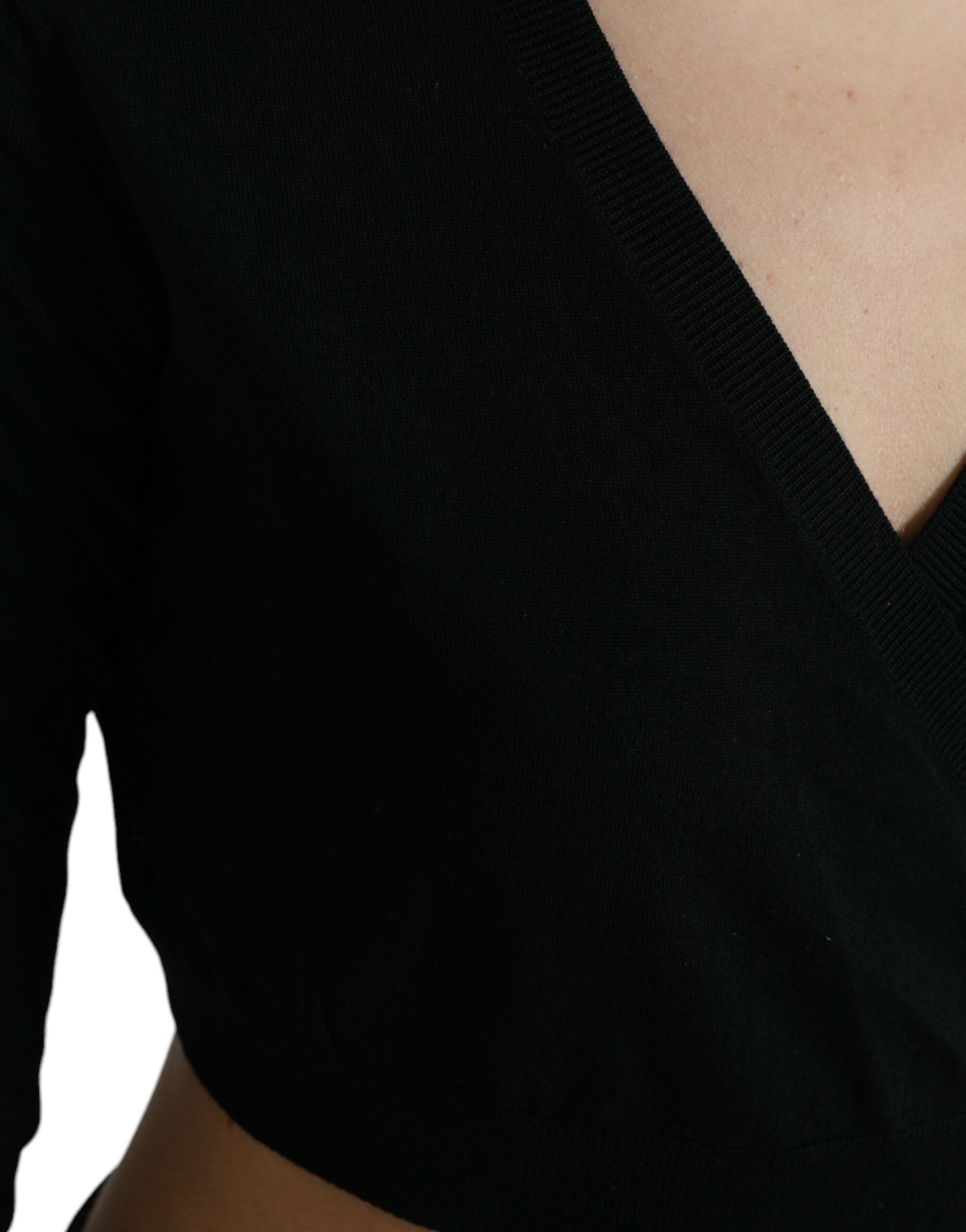 Dolce &amp; Gabbana Black Wool V-neck Crossed Cardigan Sweater