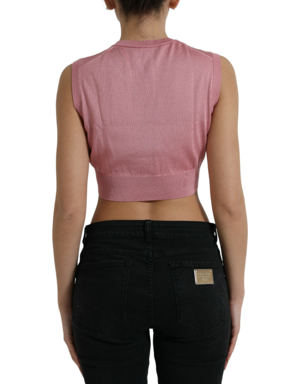 Dolce &amp; Gabbana Pink Crew Neck Cropped Sleeveless Tank Top