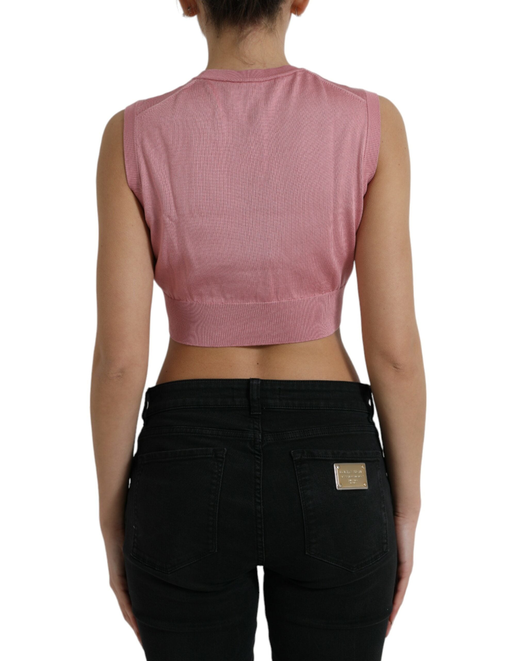 Dolce &amp; Gabbana Pink Crew Neck Cropped Sleeveless Tank Top