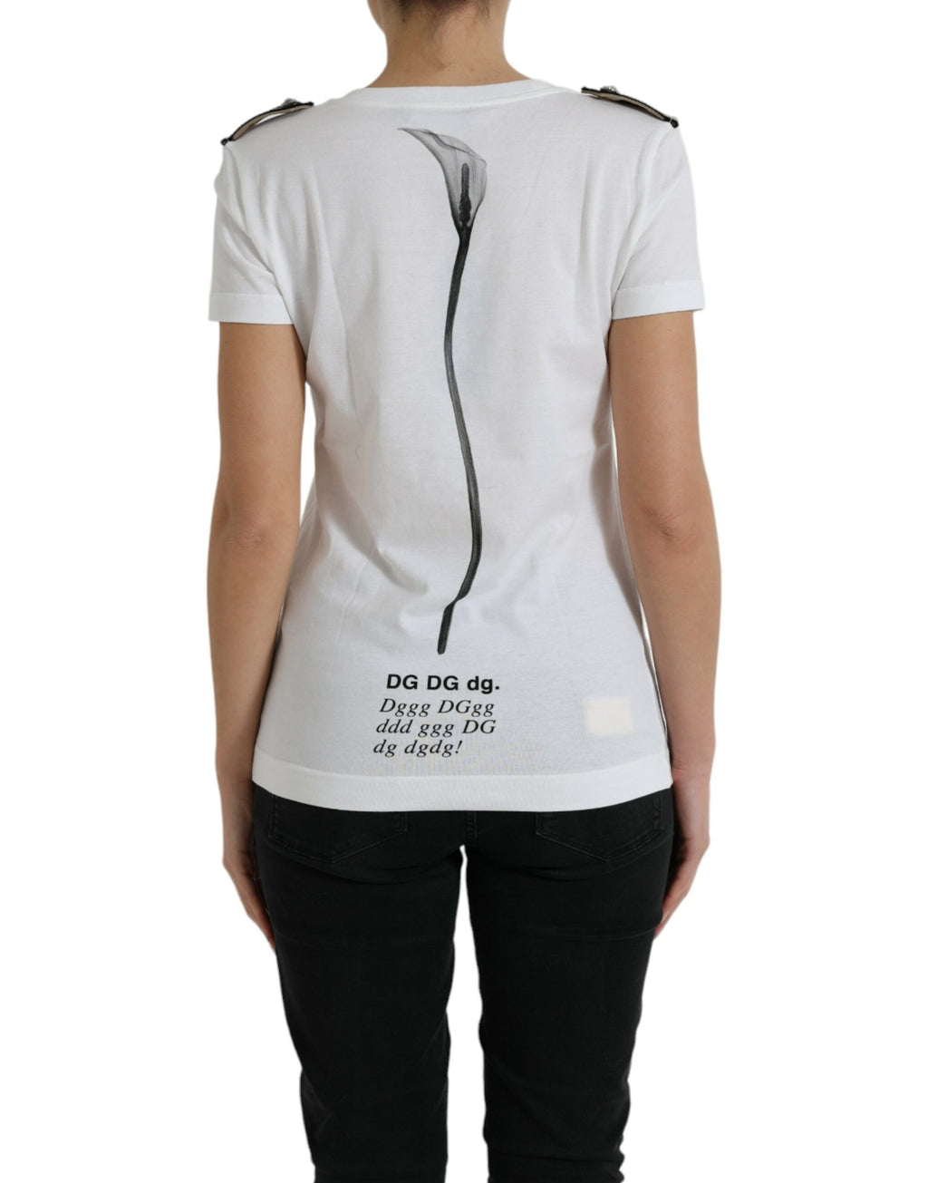 Dolce &amp; Gabbana White Black Roses Crewneck Cotton T-shirt