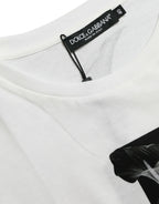 Dolce &amp; Gabbana White Black Roses Crewneck Cotton T-shirt