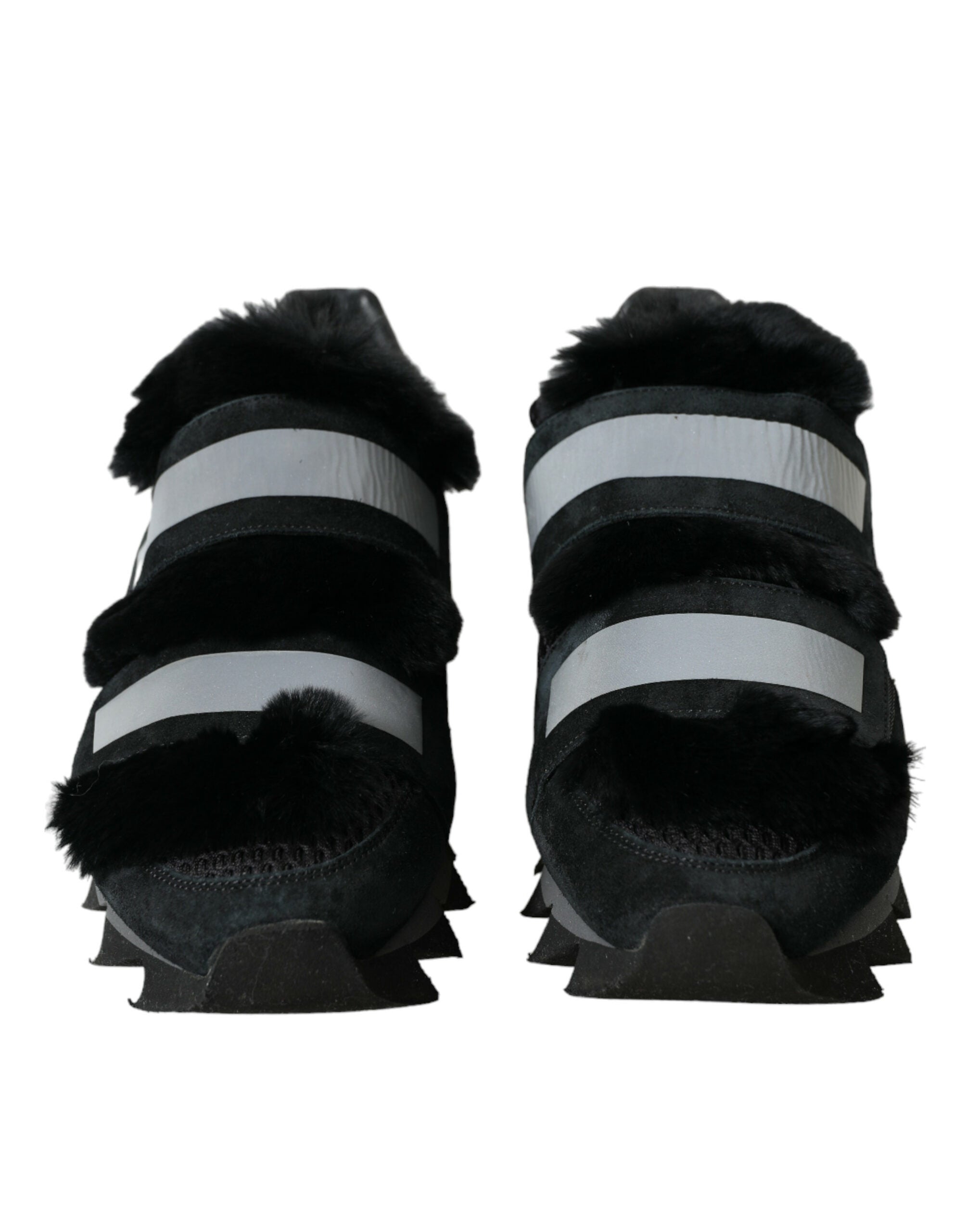 Dolce &amp; Gabbana Black Fur Embellished Suede Sneakers Shoes