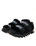 Dolce &amp; Gabbana Black Fur Embellished Suede Sneakers Shoes