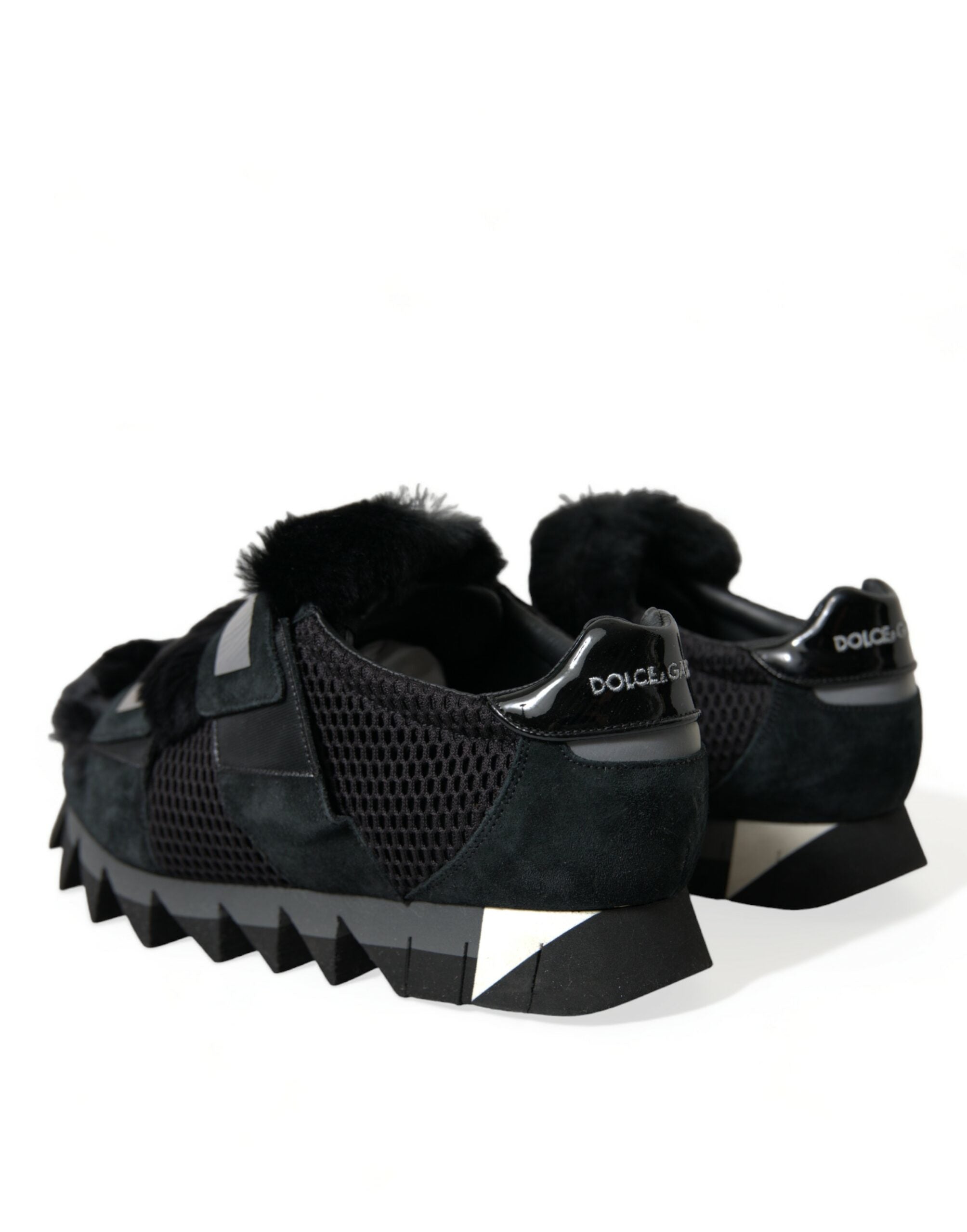 Dolce &amp; Gabbana Black Fur Embellished Suede Sneakers Shoes