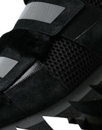 Dolce &amp; Gabbana Black Fur Embellished Suede Sneakers Shoes