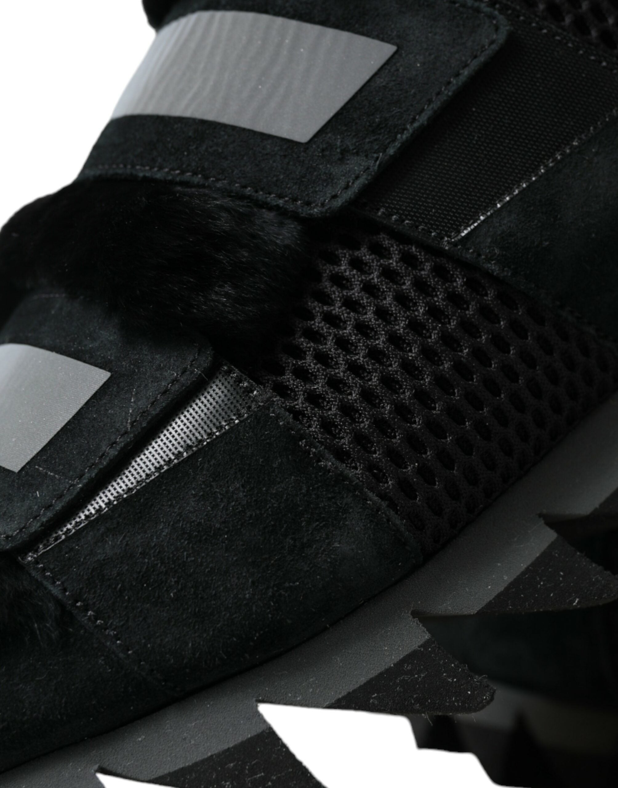 Dolce &amp; Gabbana Black Fur Embellished Suede Sneakers Shoes