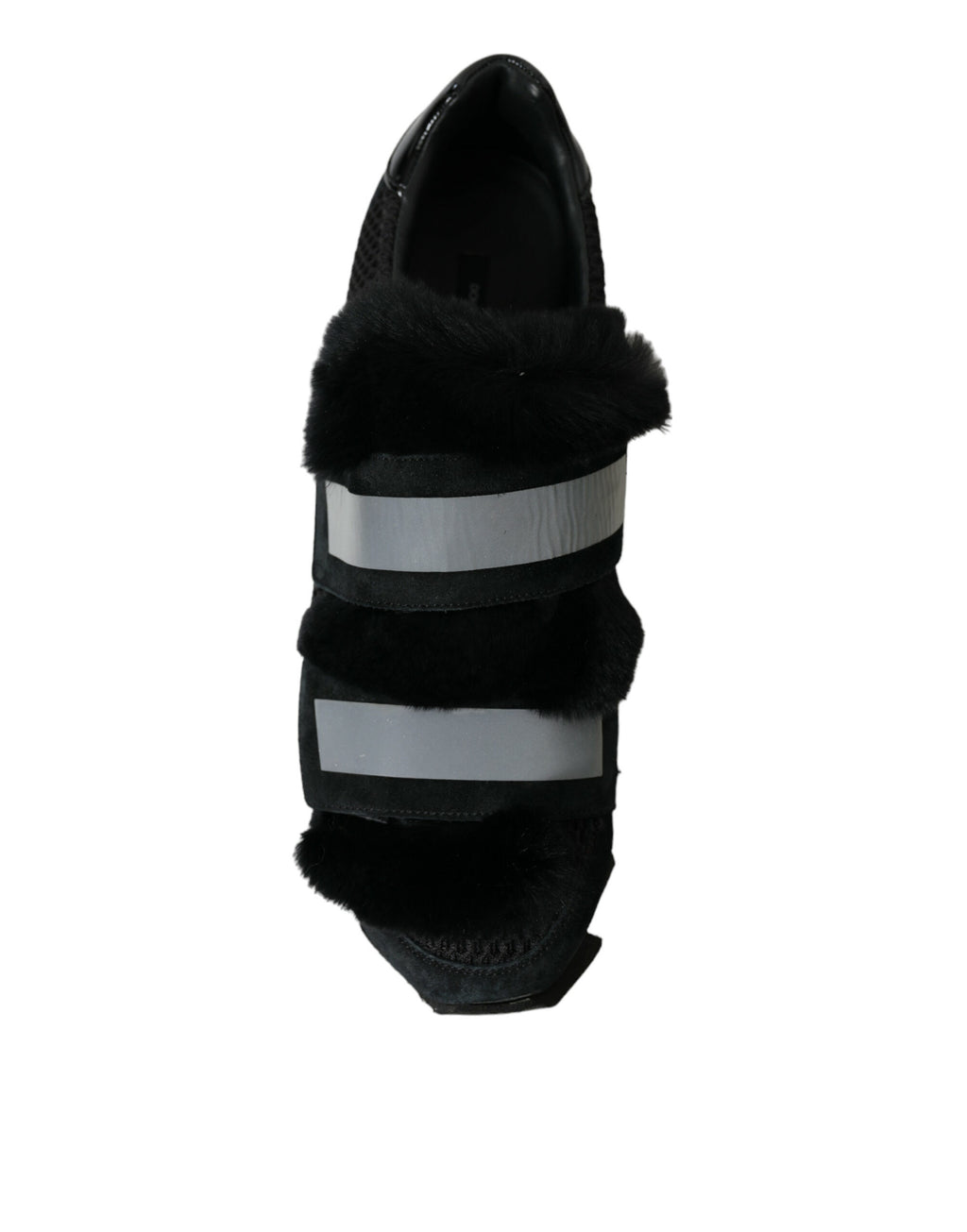 Dolce &amp; Gabbana Black Fur Embellished Suede Sneakers Shoes