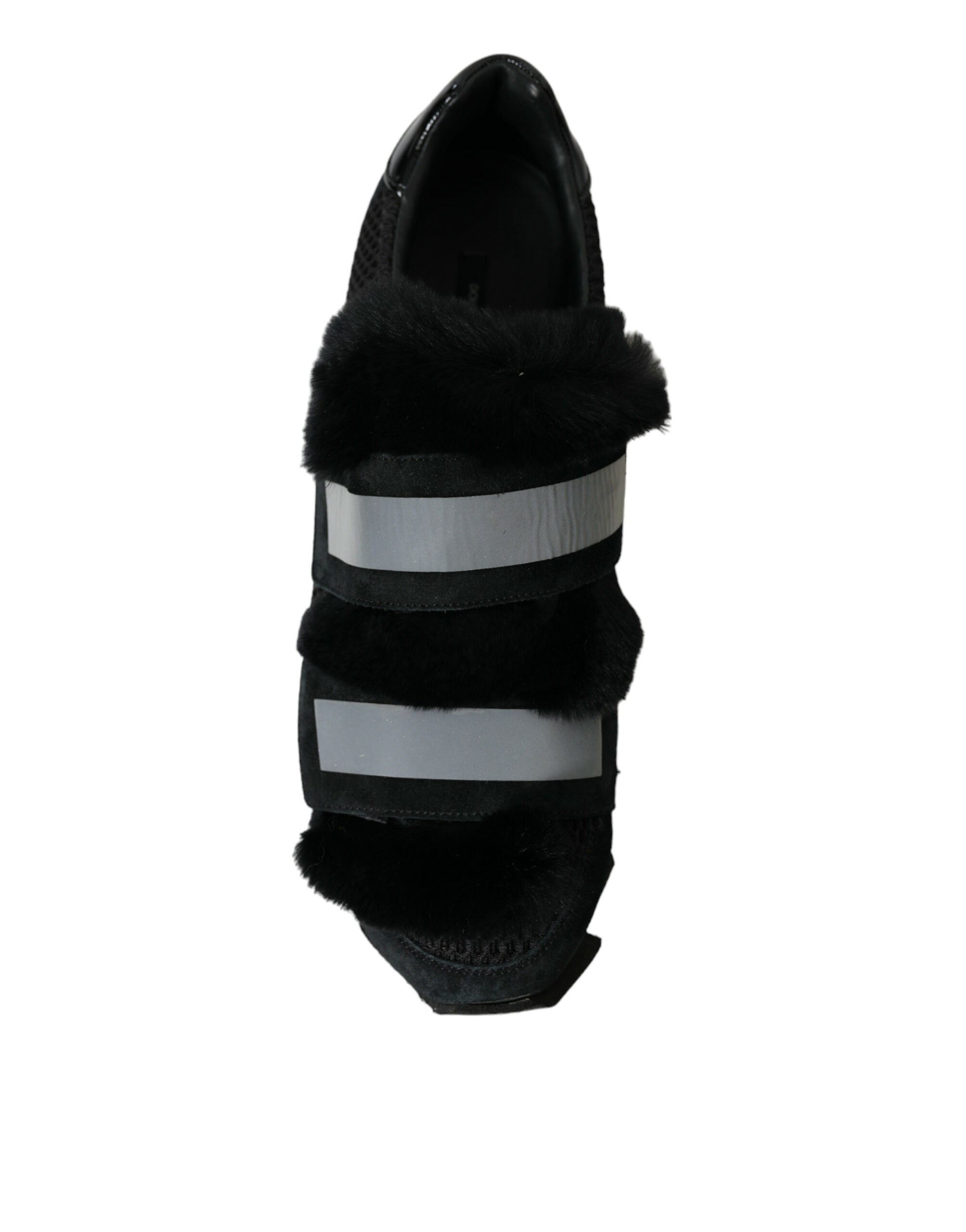 Dolce &amp; Gabbana Black Fur Embellished Suede Sneakers Shoes