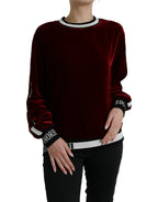 Dolce &amp; Gabbana Bordeaux Velvet Round Neck Pullover Sweater