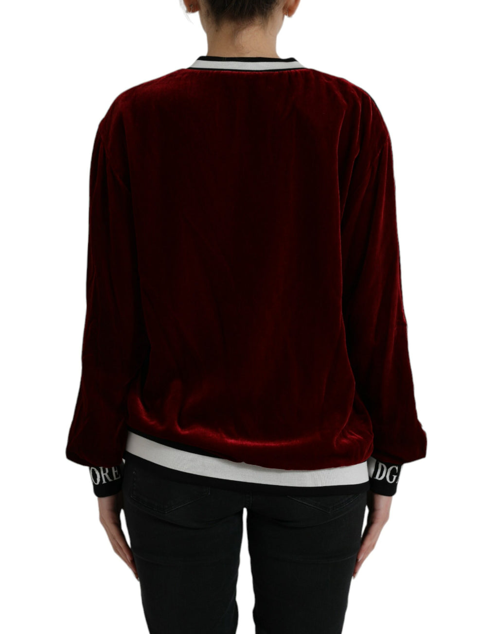 Dolce &amp; Gabbana Bordeaux Velvet Round Neck Pullover Sweater
