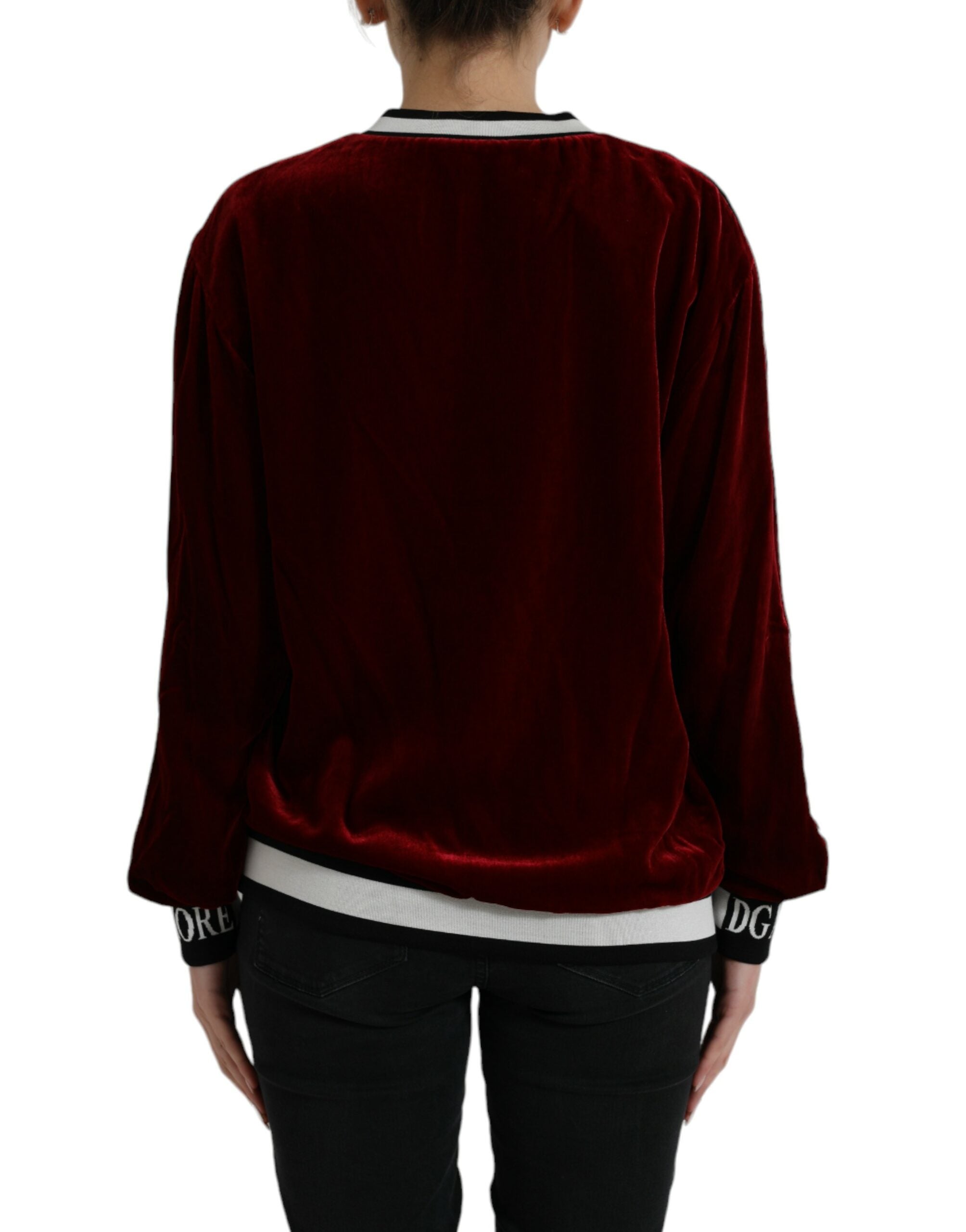 Dolce &amp; Gabbana Bordeaux Velvet Round Neck Pullover Sweater