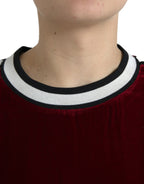 Dolce &amp; Gabbana Bordeaux Velvet Round Neck Pullover Sweater