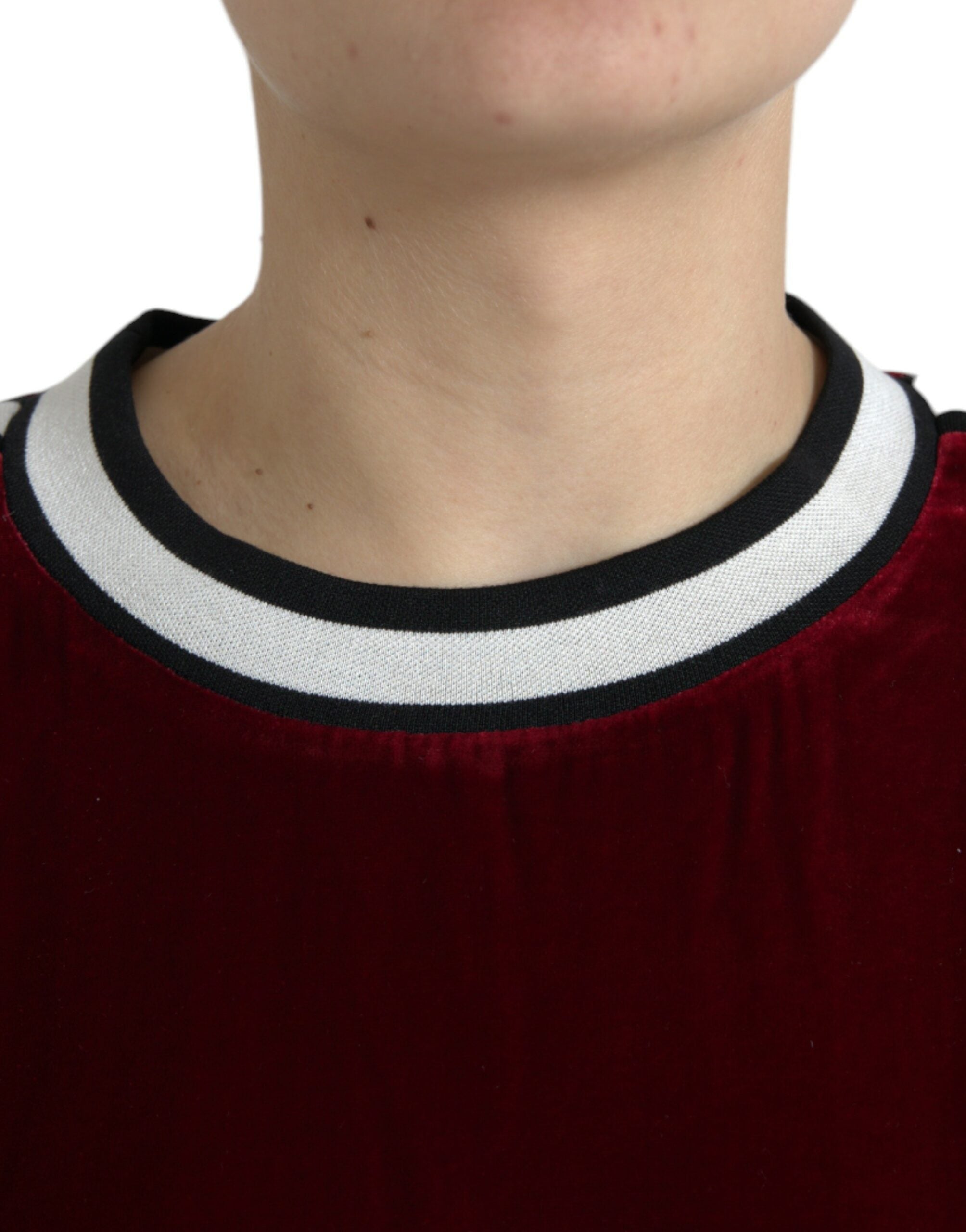 Dolce &amp; Gabbana Bordeaux Velvet Round Neck Pullover Sweater