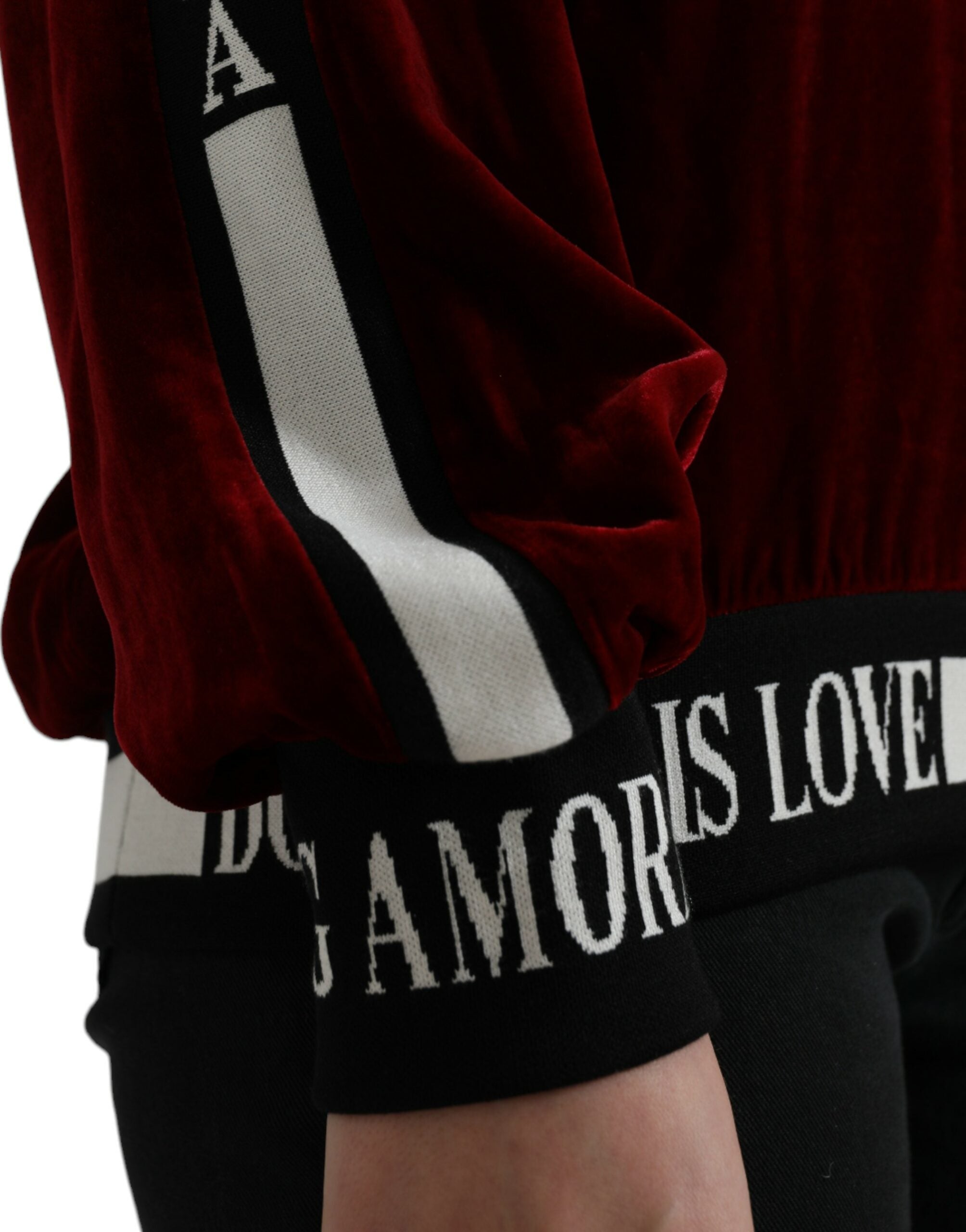Dolce &amp; Gabbana Bordeaux Velvet Round Neck Pullover Sweater