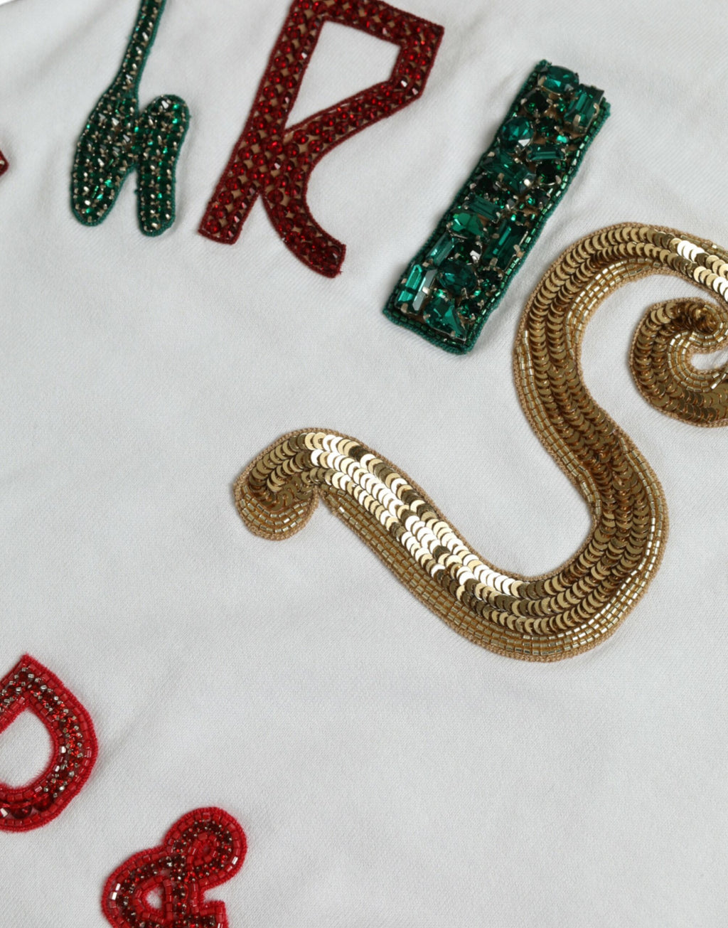Dolce &amp; Gabbana White Cotton Christmas Sequin Fur T-shirt