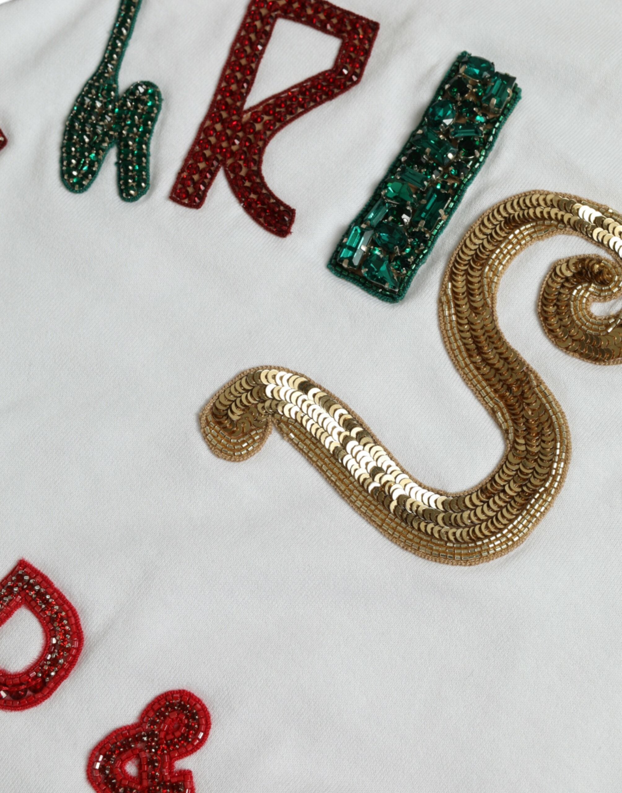 Dolce &amp; Gabbana White Cotton Christmas Sequin Fur T-shirt