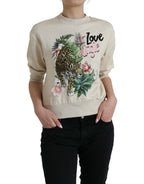 Dolce &amp; Gabbana Beige Jungle Printed Cotton Pullover Sweater