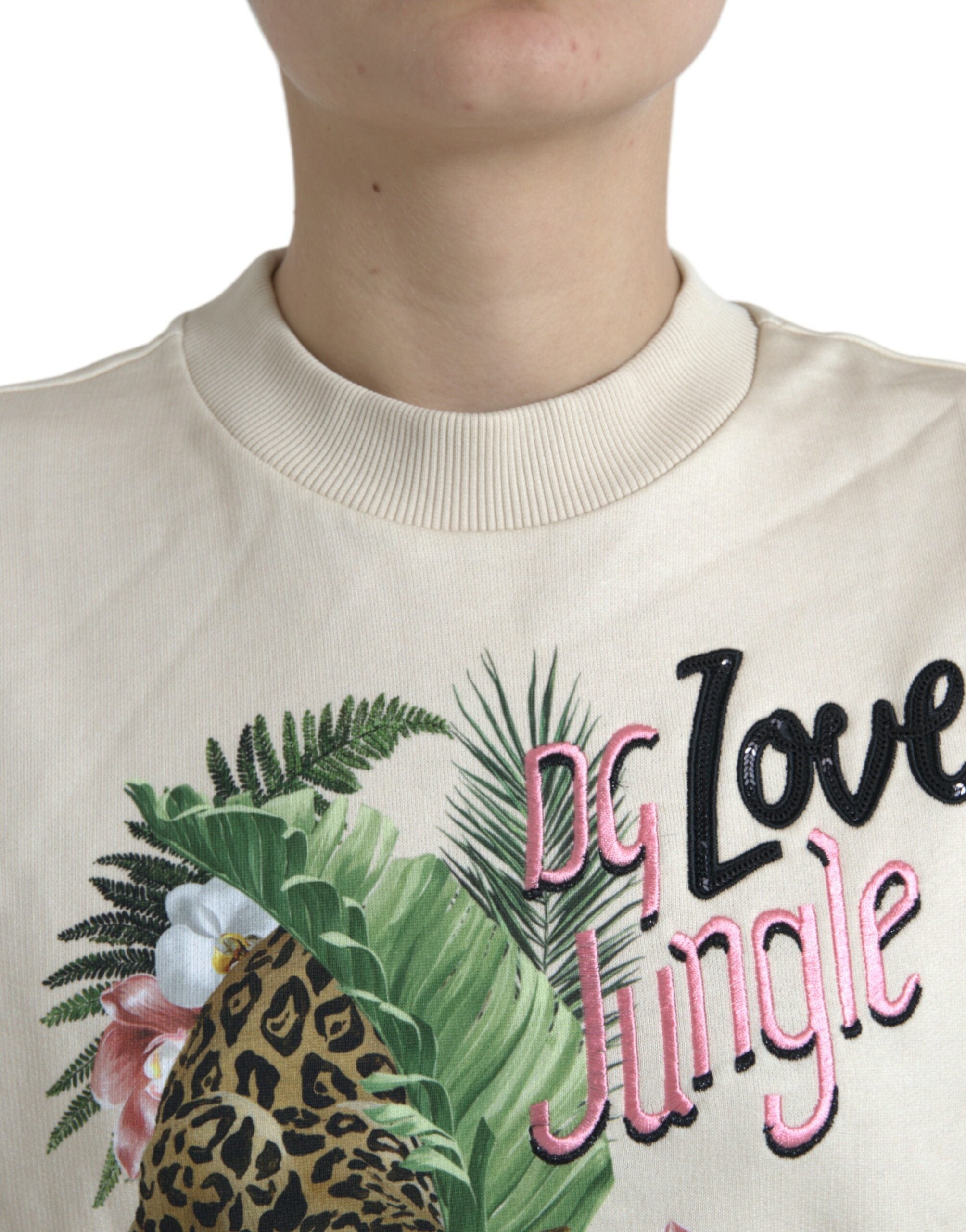 Dolce &amp; Gabbana Beige Jungle Printed Cotton Pullover Sweater