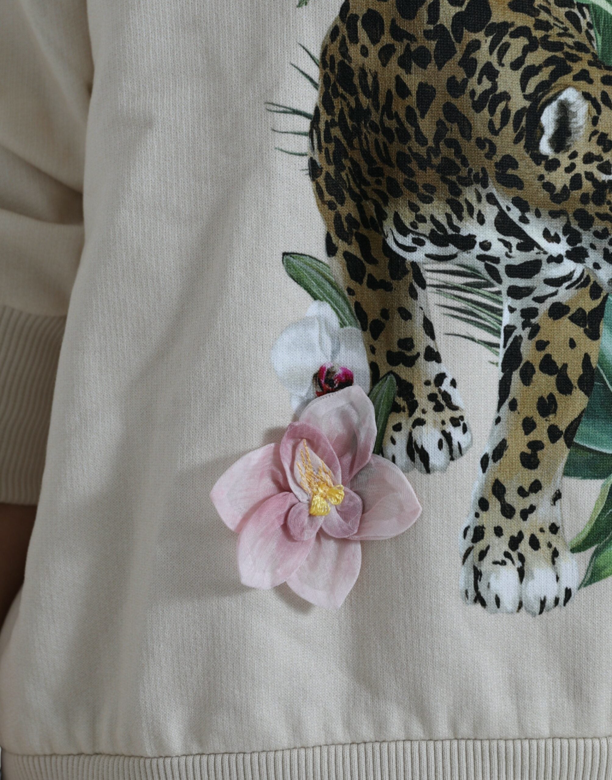 Dolce &amp; Gabbana Beige Jungle Printed Cotton Pullover Sweater