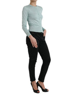 Dolce &amp; Gabbana Light Blue Silk Crew Neck Cardigan Sweater