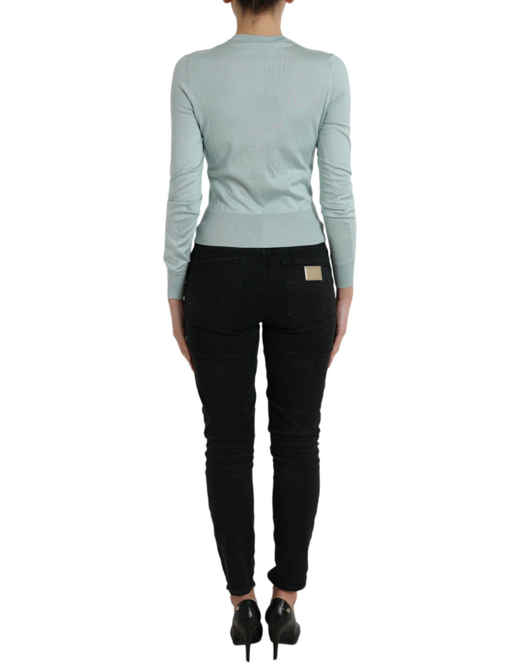 Dolce &amp; Gabbana Light Blue Silk Crew Neck Cardigan Sweater