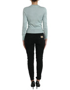 Dolce &amp; Gabbana Light Blue Silk Crew Neck Cardigan Sweater