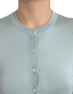 Dolce &amp; Gabbana Light Blue Silk Crew Neck Cardigan Sweater