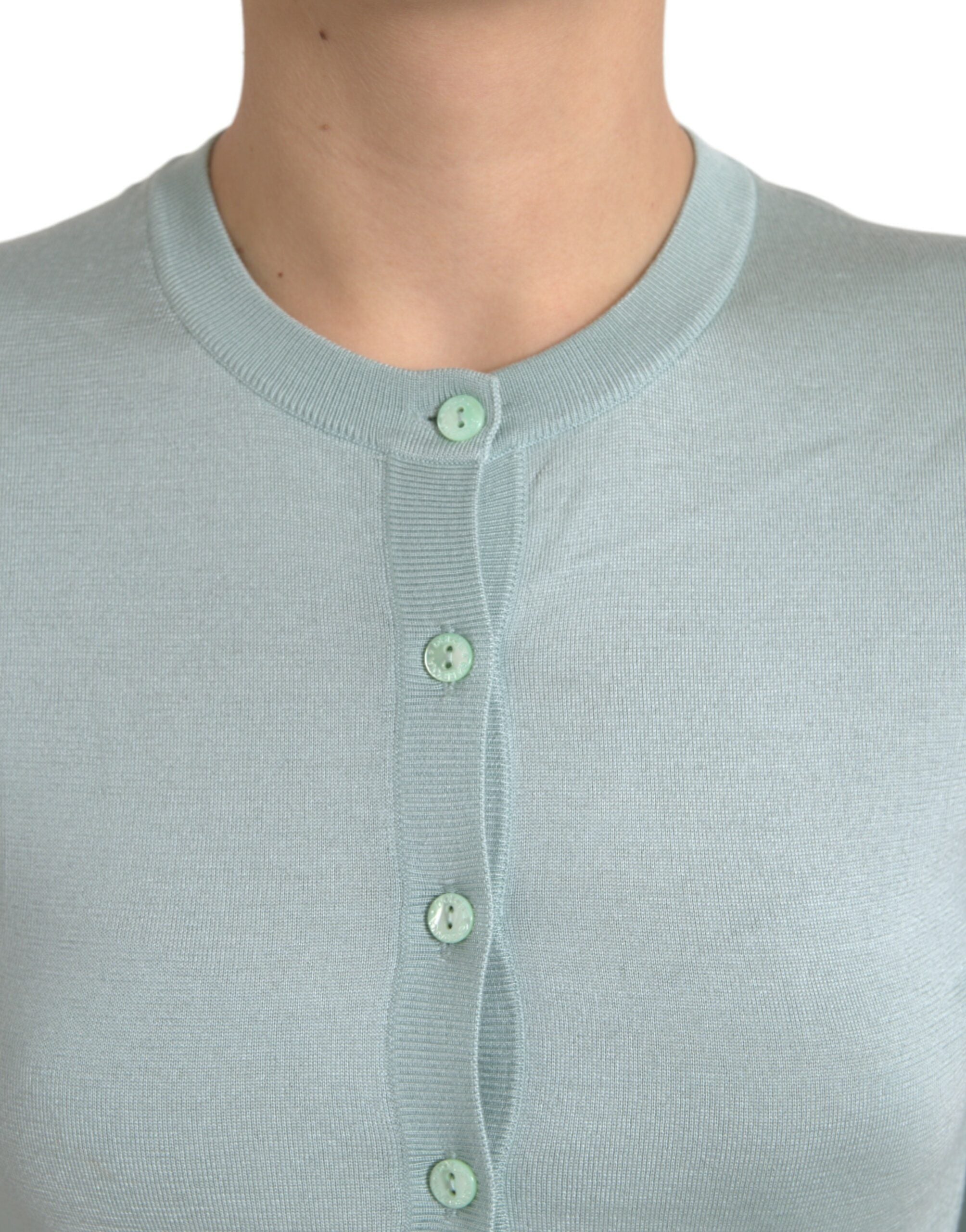 Dolce &amp; Gabbana Light Blue Silk Crew Neck Cardigan Sweater