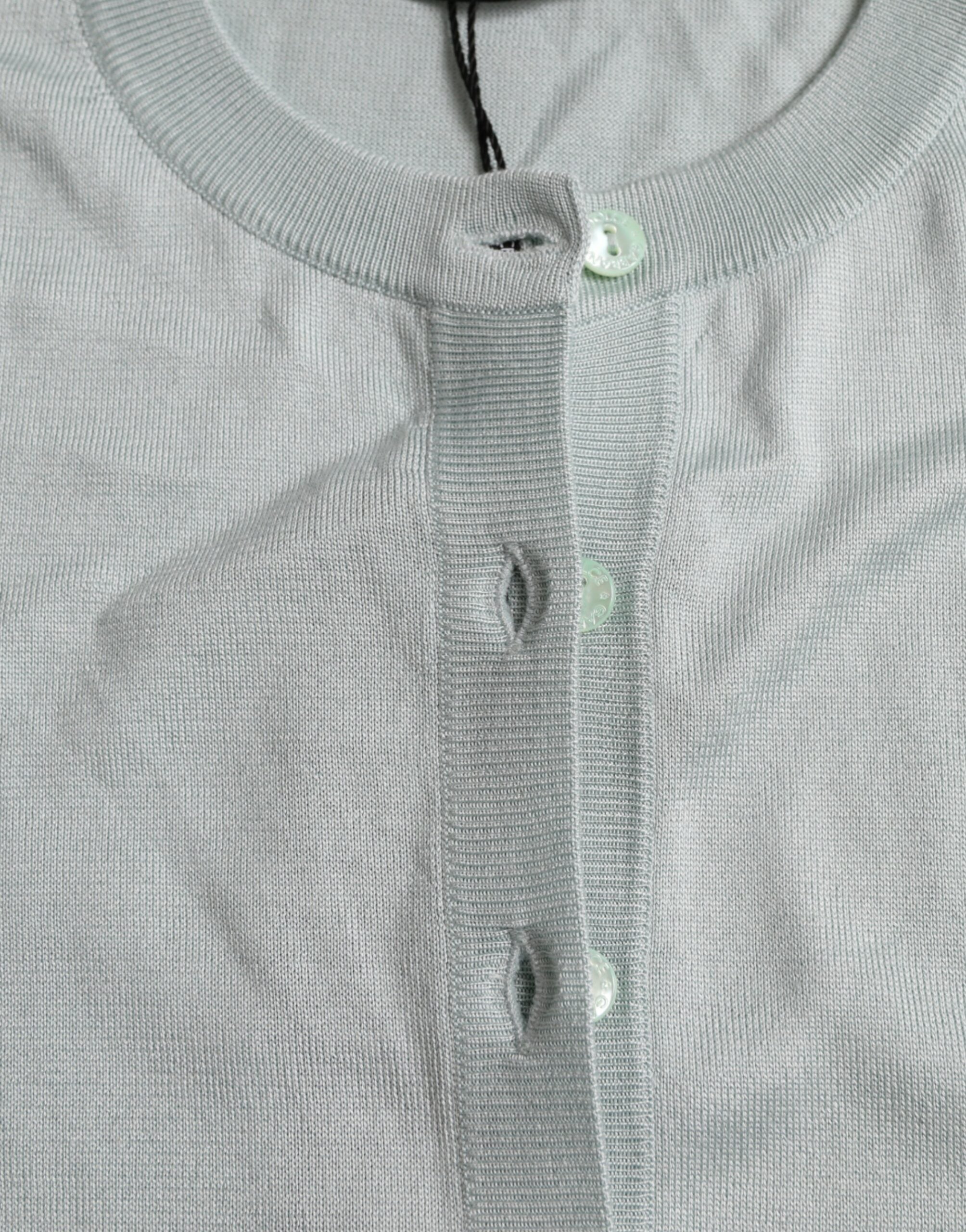 Dolce &amp; Gabbana Light Blue Silk Crew Neck Cardigan Sweater