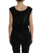 Dolce &amp; Gabbana Black Cotton Lace Up Logo Round Neck Tank Top