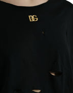 Dolce &amp; Gabbana Black Cotton Lace Up Logo Round Neck Tank Top