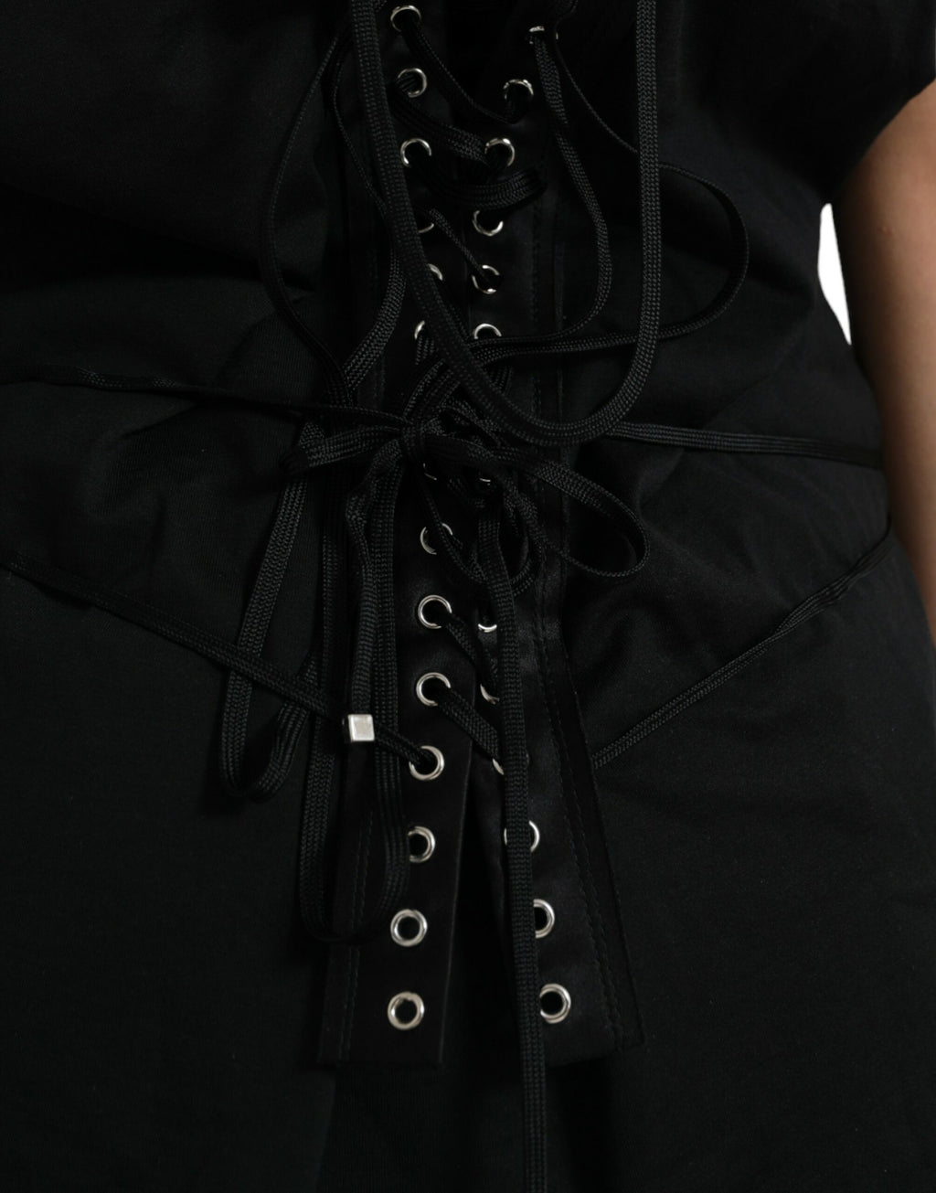Dolce &amp; Gabbana Black Cotton Lace Up Logo Round Neck Tank Top