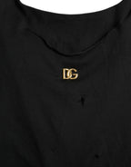 Dolce &amp; Gabbana Black Cotton Lace Up Logo Round Neck Tank Top