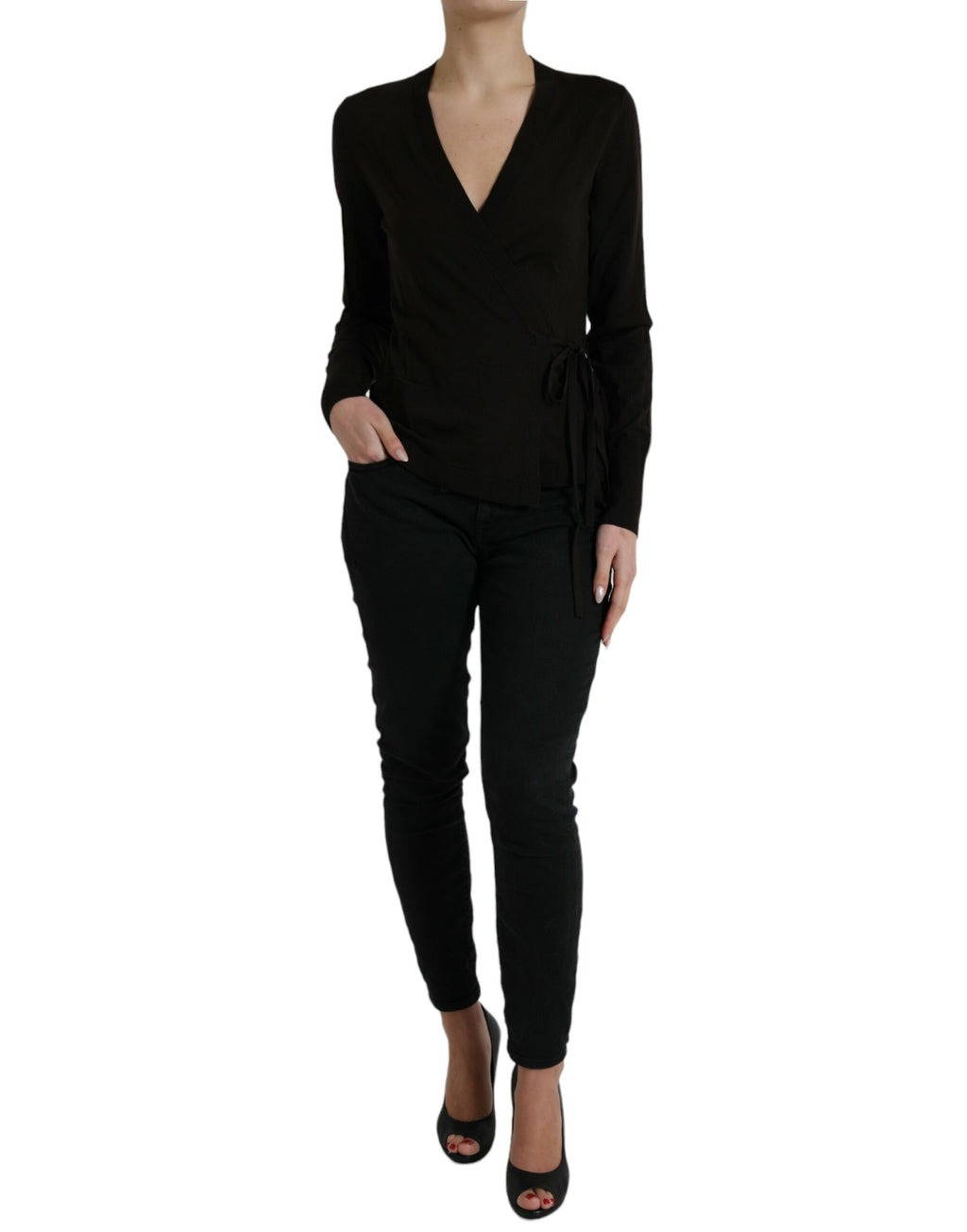 Dolce &amp; Gabbana Black Wool V-neck Crossed Cardigan Sweater
