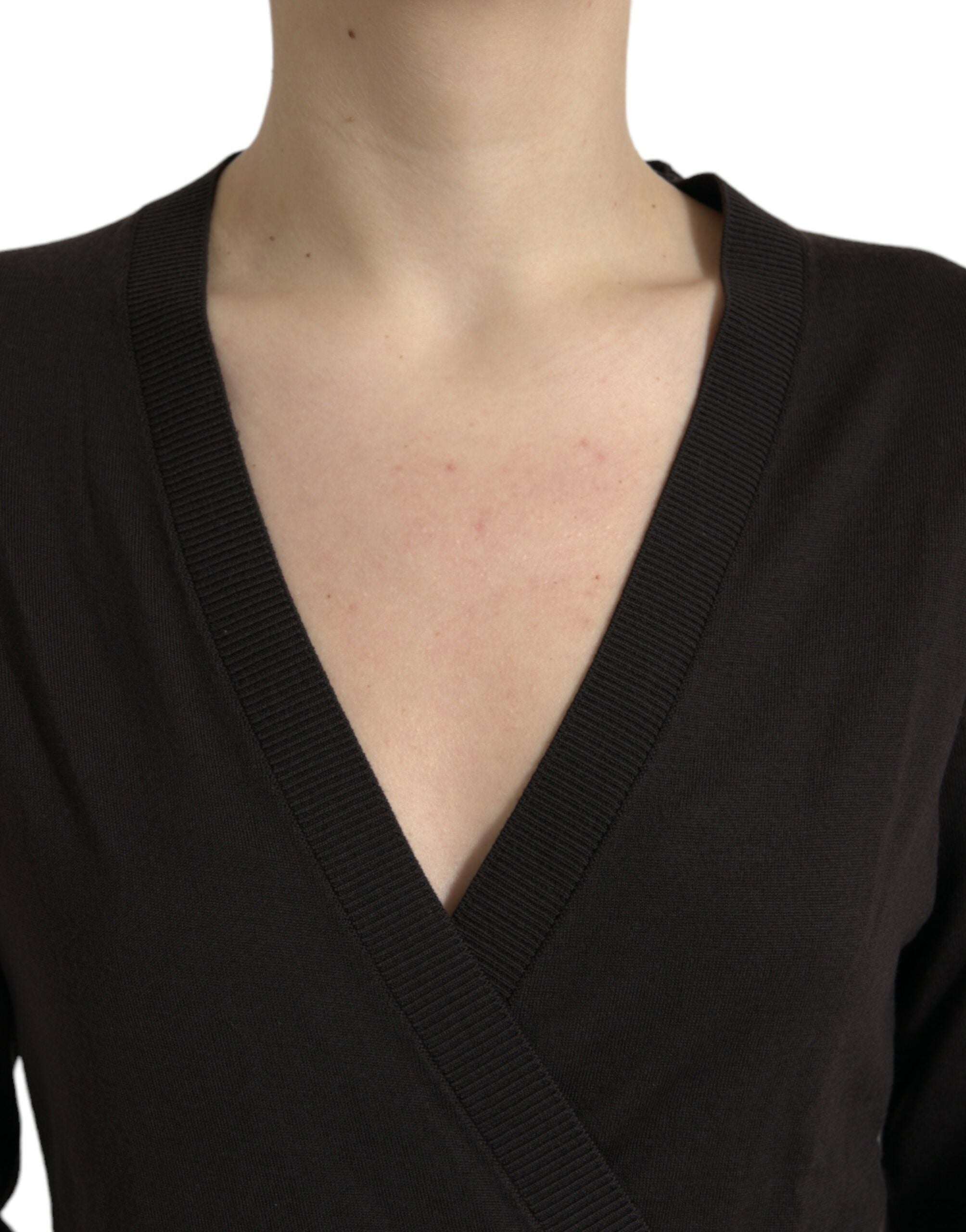 Dolce &amp; Gabbana Black Wool V-neck Crossed Cardigan Sweater