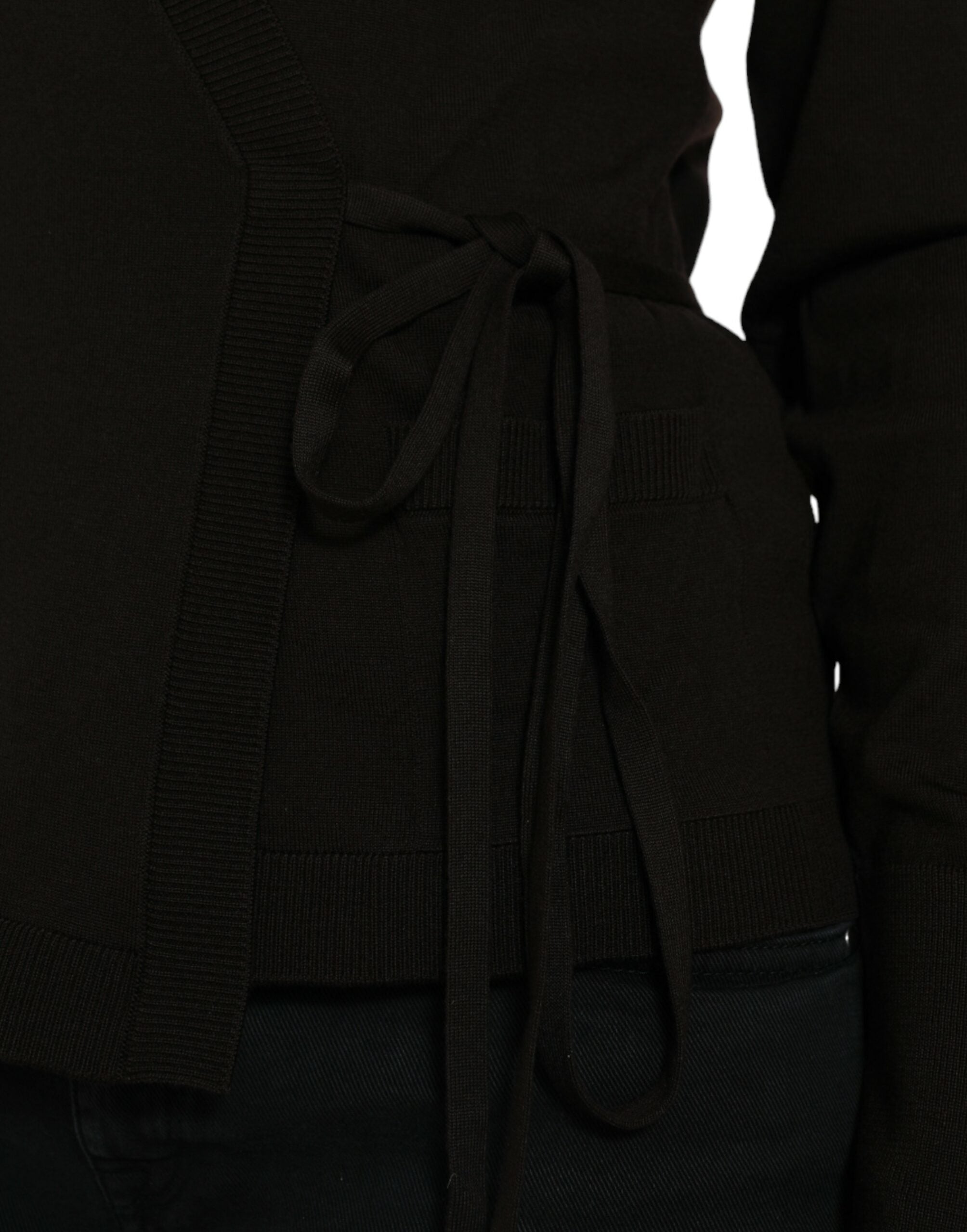 Dolce &amp; Gabbana Black Wool V-neck Crossed Cardigan Sweater