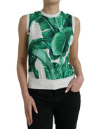 Dolce &amp; Gabbana White Banana Leaf Print Crew Neck Tank Top
