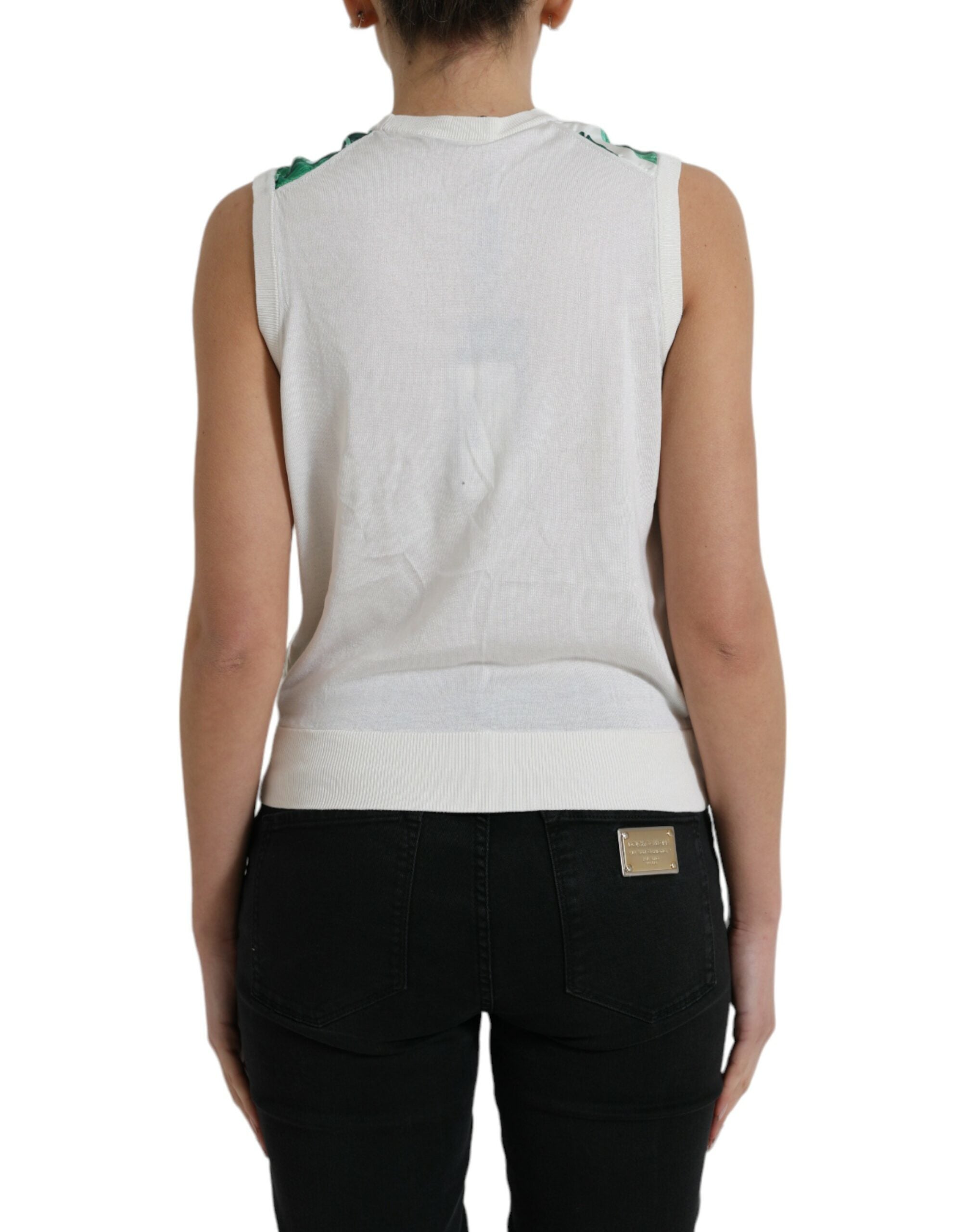 Dolce &amp; Gabbana White Banana Leaf Print Crew Neck Tank Top